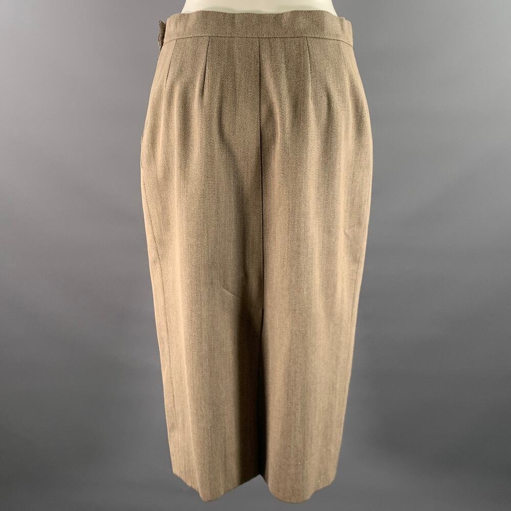 HERMES Size 10 Tan Wool Twill Pencil Knee-Length Skirt - Picture 3 of 6